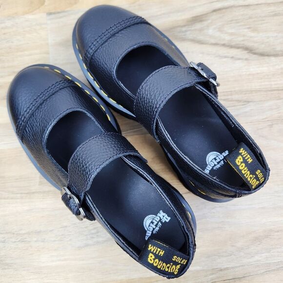 🩵NIB Dr. Martens Black Addina Flower Buckle Leather Platform Mary Jane Size 8 - Picture 6 of 13
